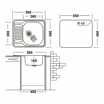 картинка Кухонная мойка Ukinox COM 580 GT (0,6) R сатин 